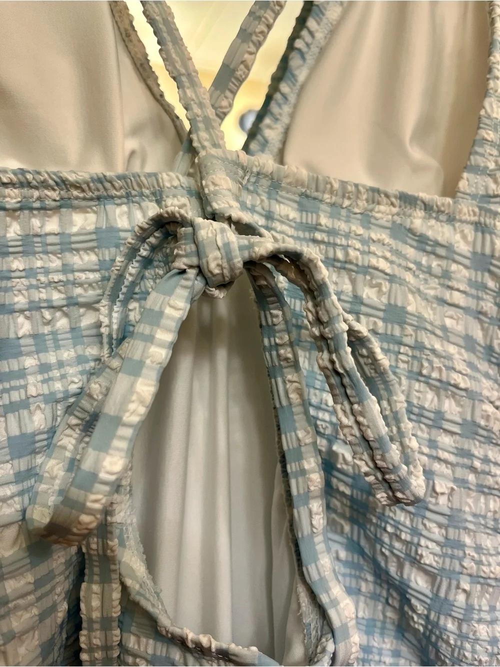 Shade & Shore Light Blue and White gingham Textured Tie-Back one piece